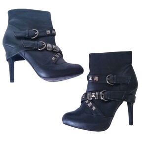 Kardashian Kollection black leather strappy heeled booties